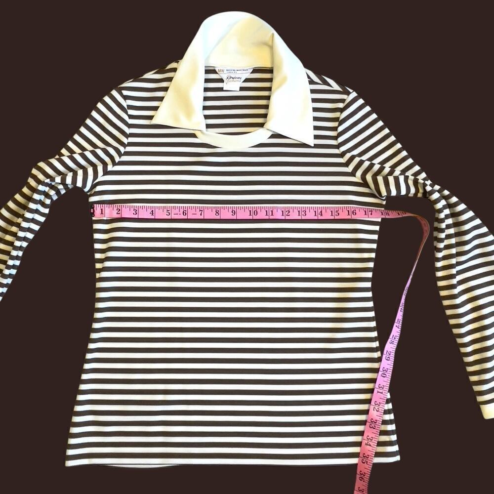 JCPenny Vintage Brown Striped Polo Top Medium - Picture 6 of 12